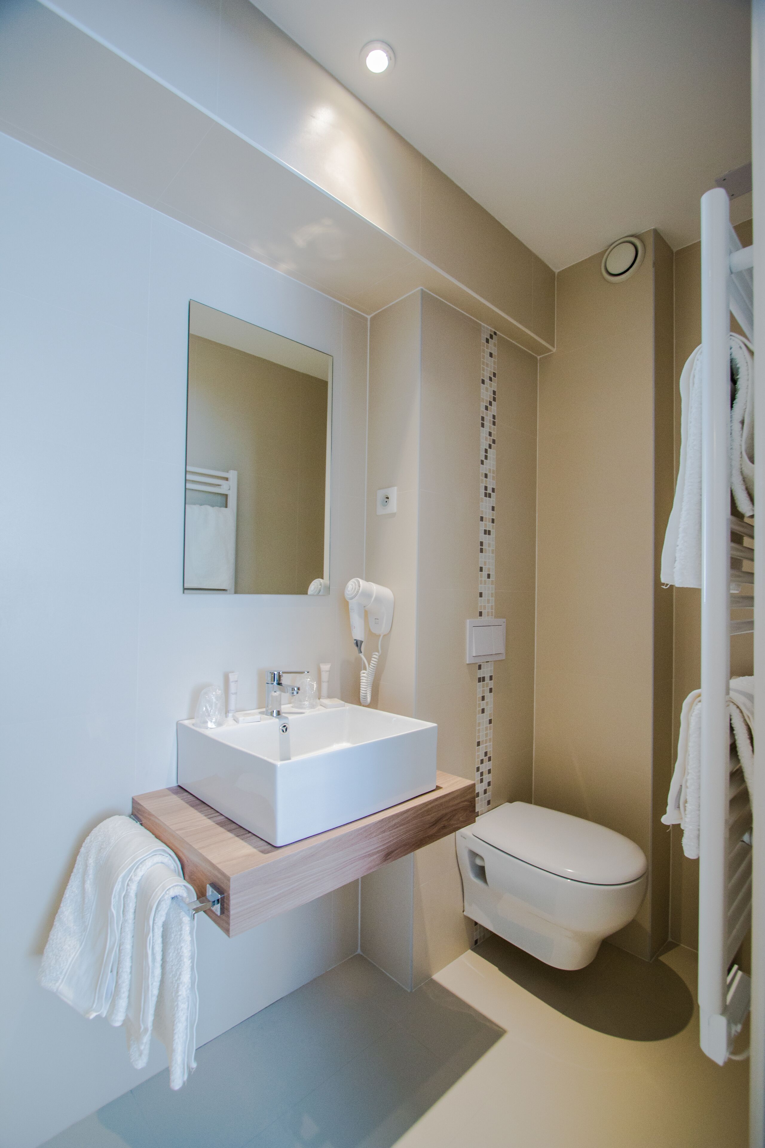 free toiletries, hair dryer, towels