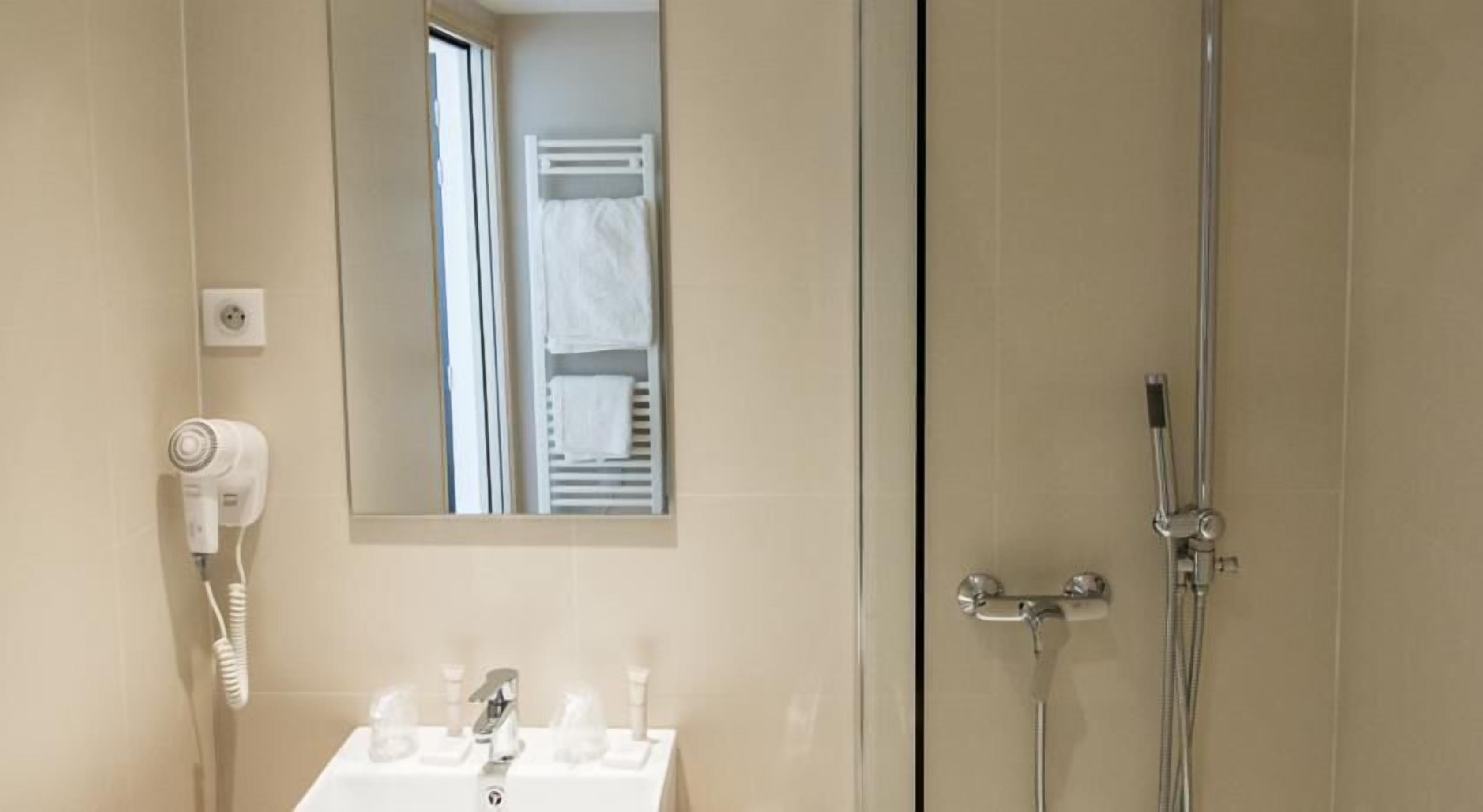 free toiletries, hair dryer, towels