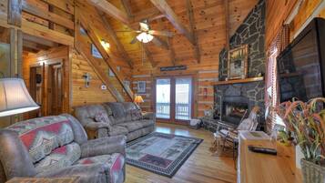 تلفزيون بشاشة مسطحة، مدفأة، مشغل دي في دي