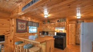 Cabin | Private kitchen | Coffee/tea maker, fridge, microwave, stovetop - Grey Wolf Lodge (Morganton)