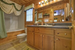 Cabin | Bathroom | Hair dryer, towels - Snuggle Inn & Treehouse (Morganton)