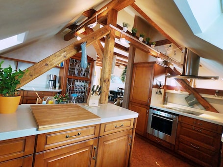Fridge, microwave, oven, stovetop. Pure luxury in Zwickau Planitz - Exclusive apartment for up to 12 people!