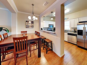 Fridge, microwave, dishwasher, coffee/tea maker
