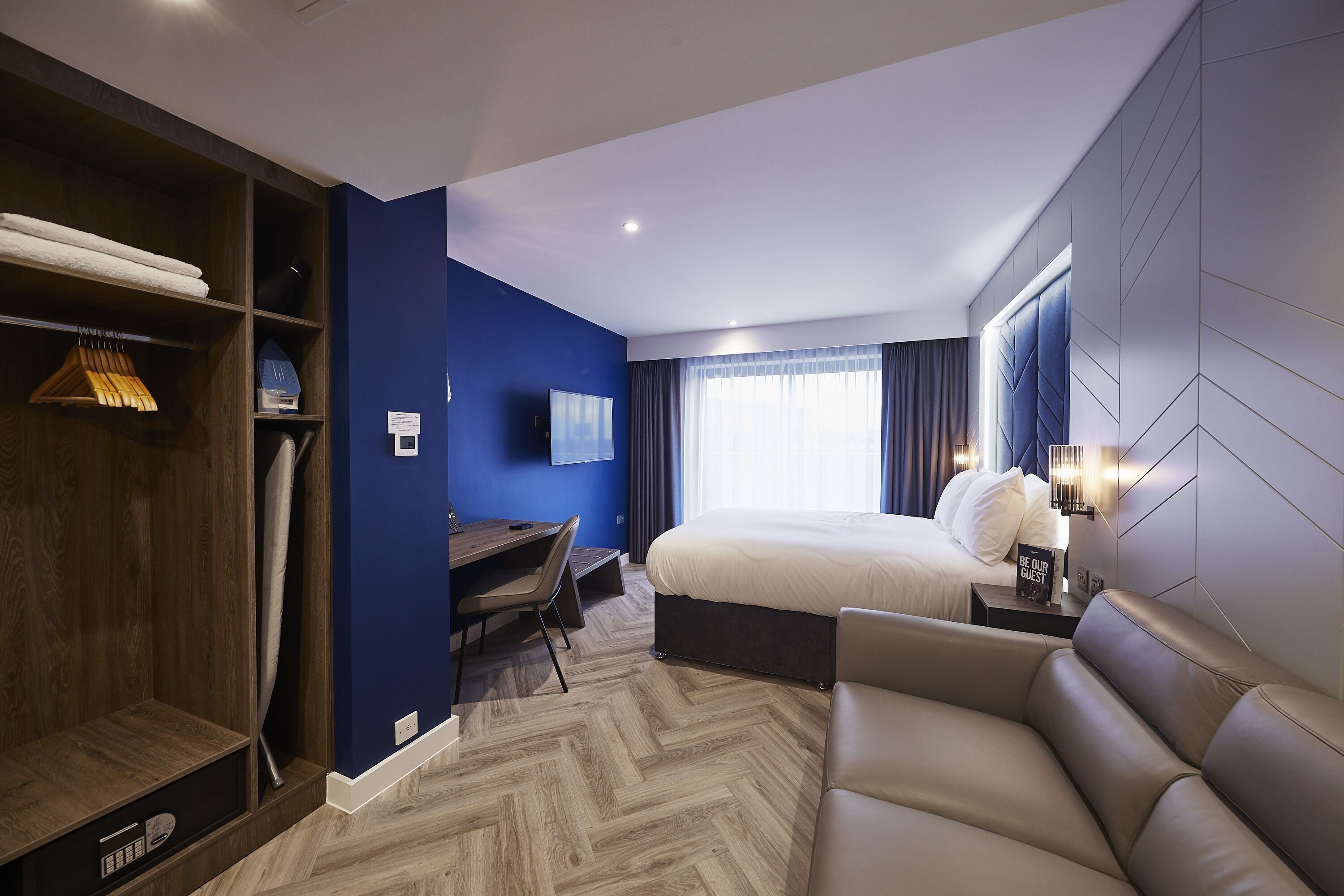 In-room safe, desk, laptop workspace, iron/ironing board