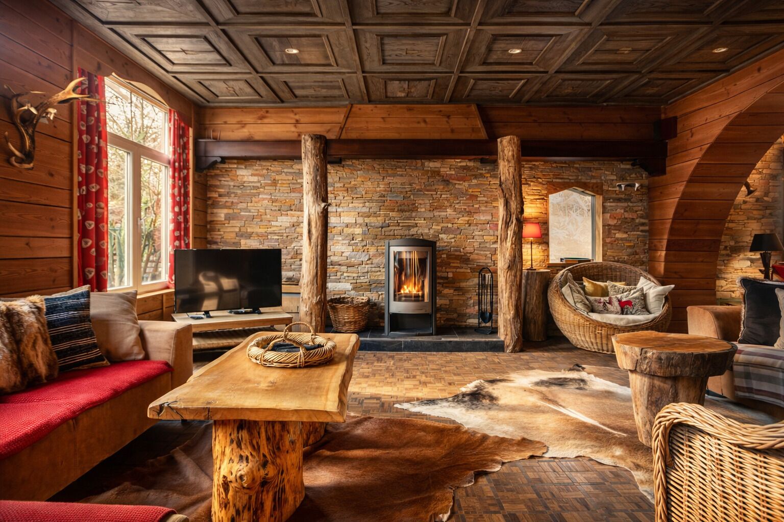 TV, fireplace, DVD player, table football