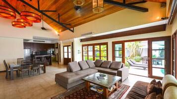 Smart TV, DVD player, video library, stereo