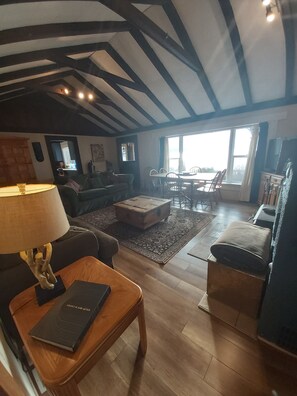 TV, fireplace, DVD player, books