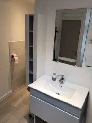 Douche, sĂšche-cheveux, papier toilette