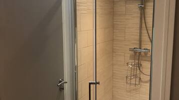Shower, hair dryer, toilet paper