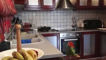 Frigorífico, microondas, horno y placa de cocina