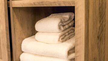 Hair dryer, soap, shampoo, toilet paper