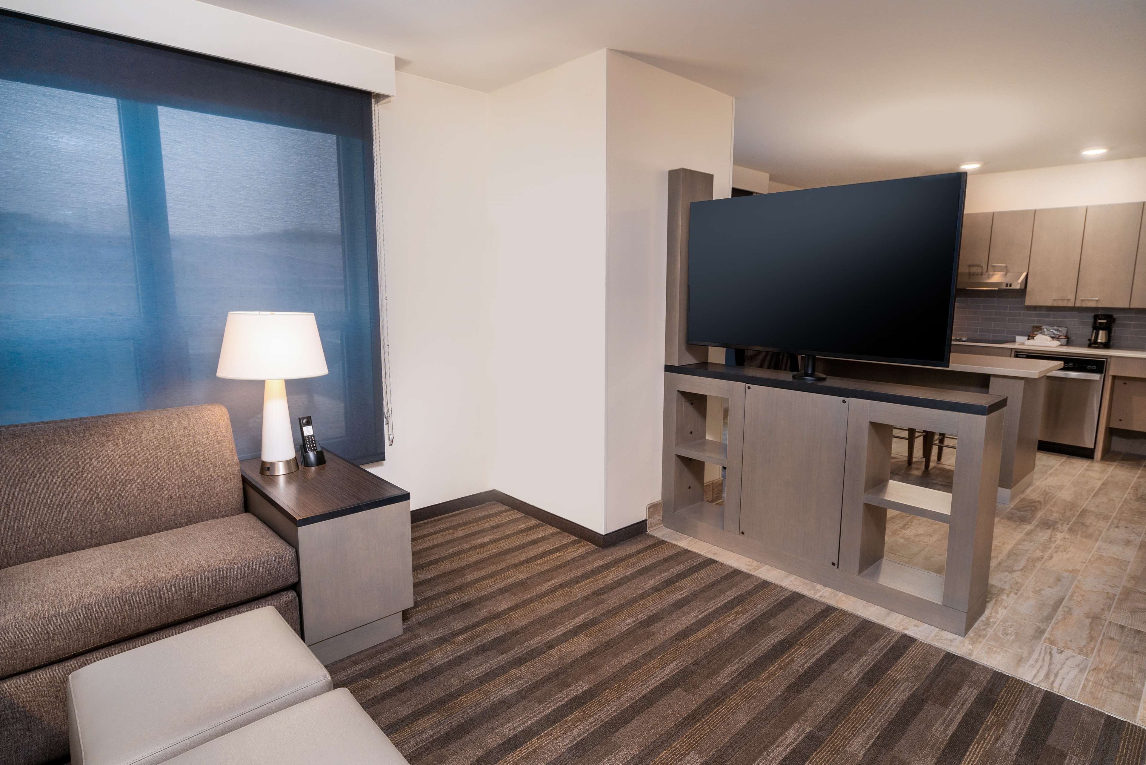 hypo-allergenic bedding, desk, blackout curtains, iron/ironing board