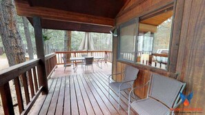 Outdoor dining - Wrap-around Deck | Fire-pit | Lazy Bear Cabin (Angel Fire)