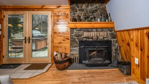 House, 2 Queen Beds, Fireplace | Living room | 42-inch TV with cable channels, fireplace - Owl's Retreat (McHenry)