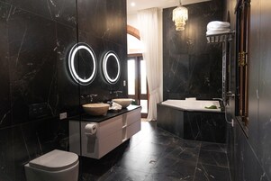 Luxury Bungalow, Ocean View | Bathroom | Separate tub and shower, deep soaking tub, rainfall showerhead