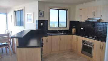 Full-sized fridge, microwave, oven, stovetop