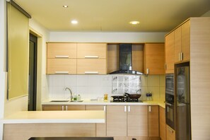 Fridge, oven, stovetop, electric kettle