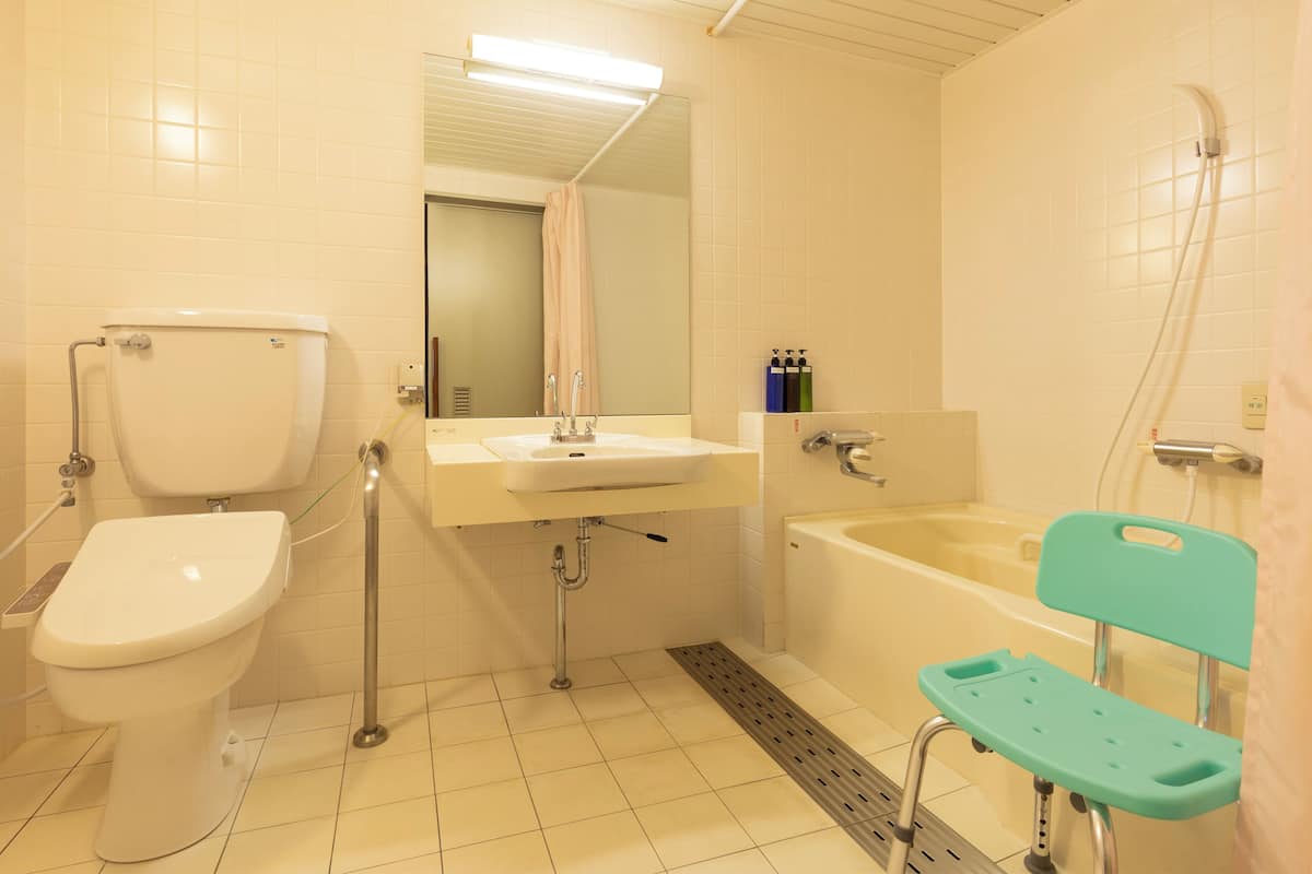 accessible twin room | bathroom | separate bathtub and shower, free toiletries, hair dryer, slippers