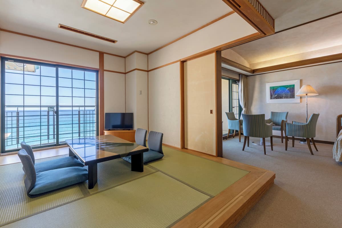 japanese western style room, ocean view | 1 bedroom, in-room safe, desk, soundproofing