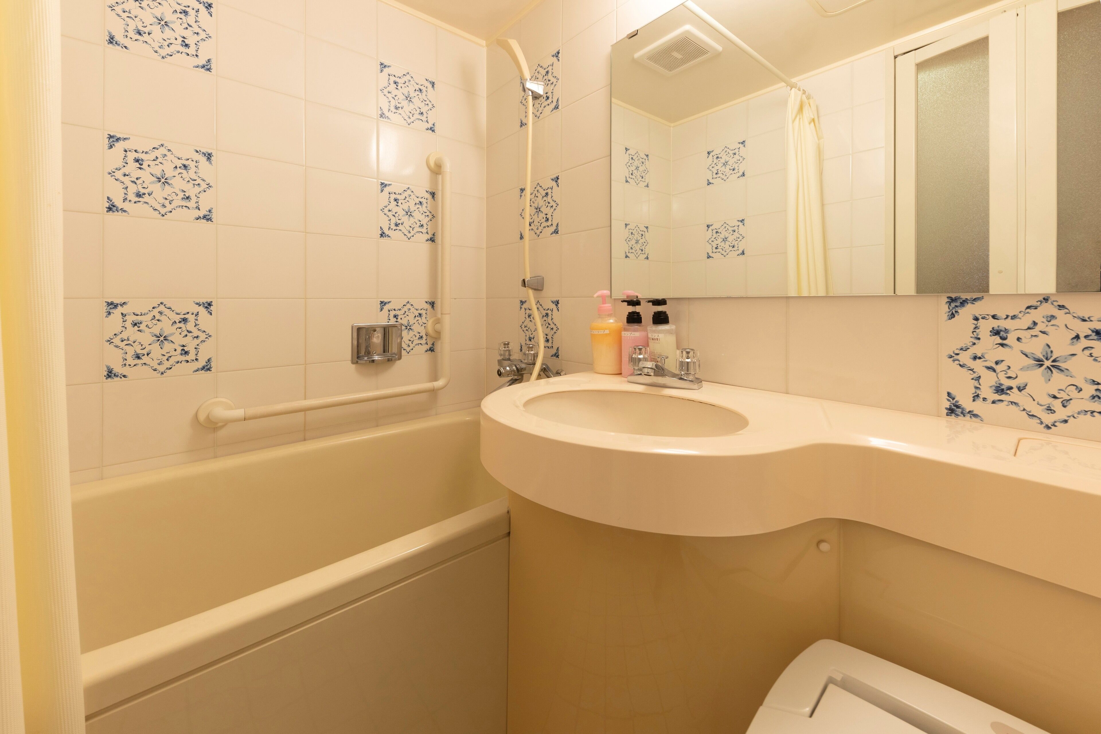 separate bathtub and shower, free toiletries, hair dryer, slippers