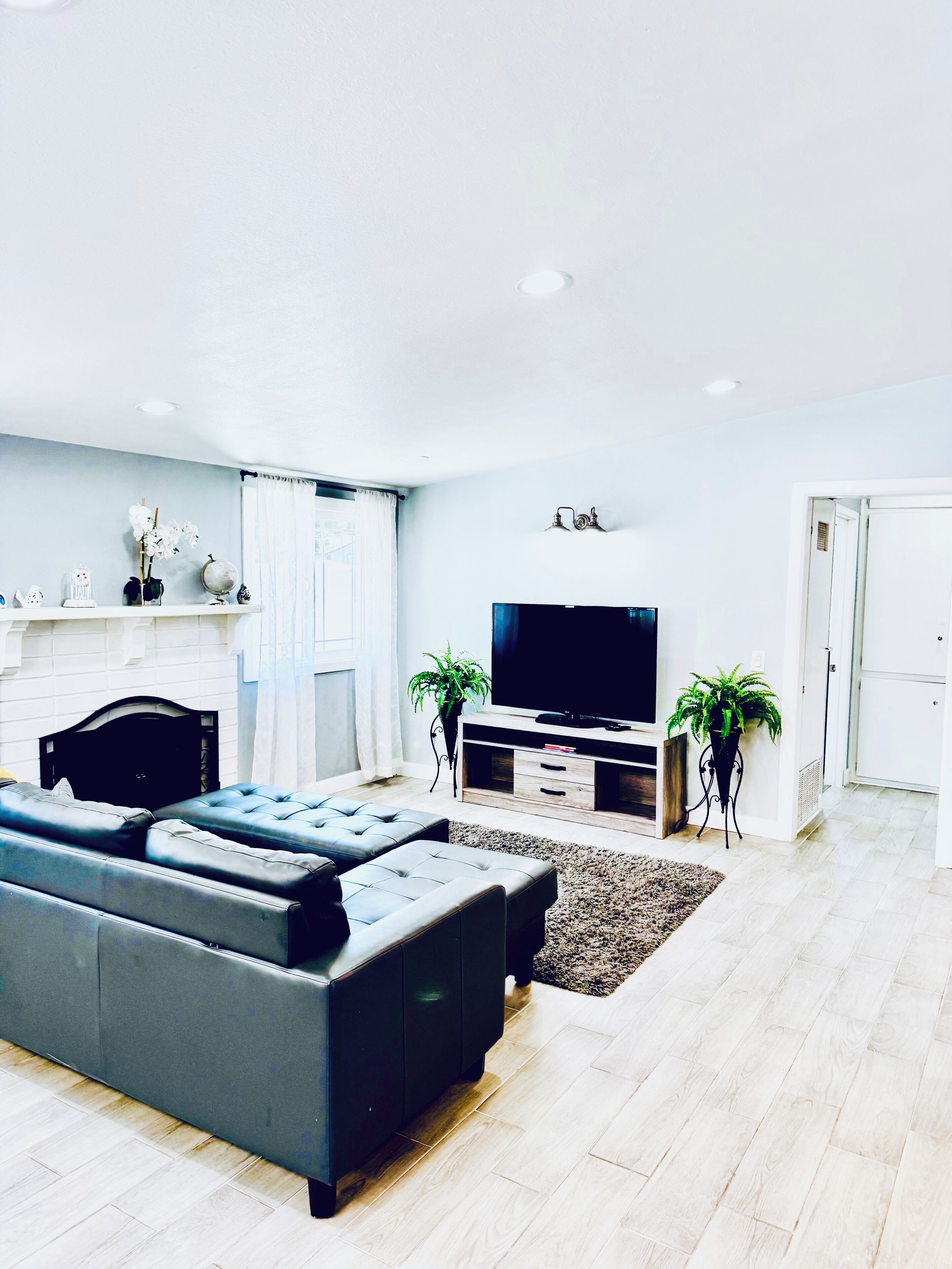 TV, fireplace, foosball