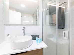 Hair dryer, towels, toilet paper
