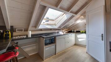 Kühlschrank, Mikrowelle, Herdplatte, Geschirrspüler