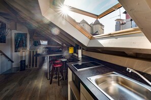 Réfrigérateur, micro-ondes, plaque de cuisson, lave-vaisselle