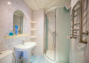 Hair dryer, towels, toilet paper