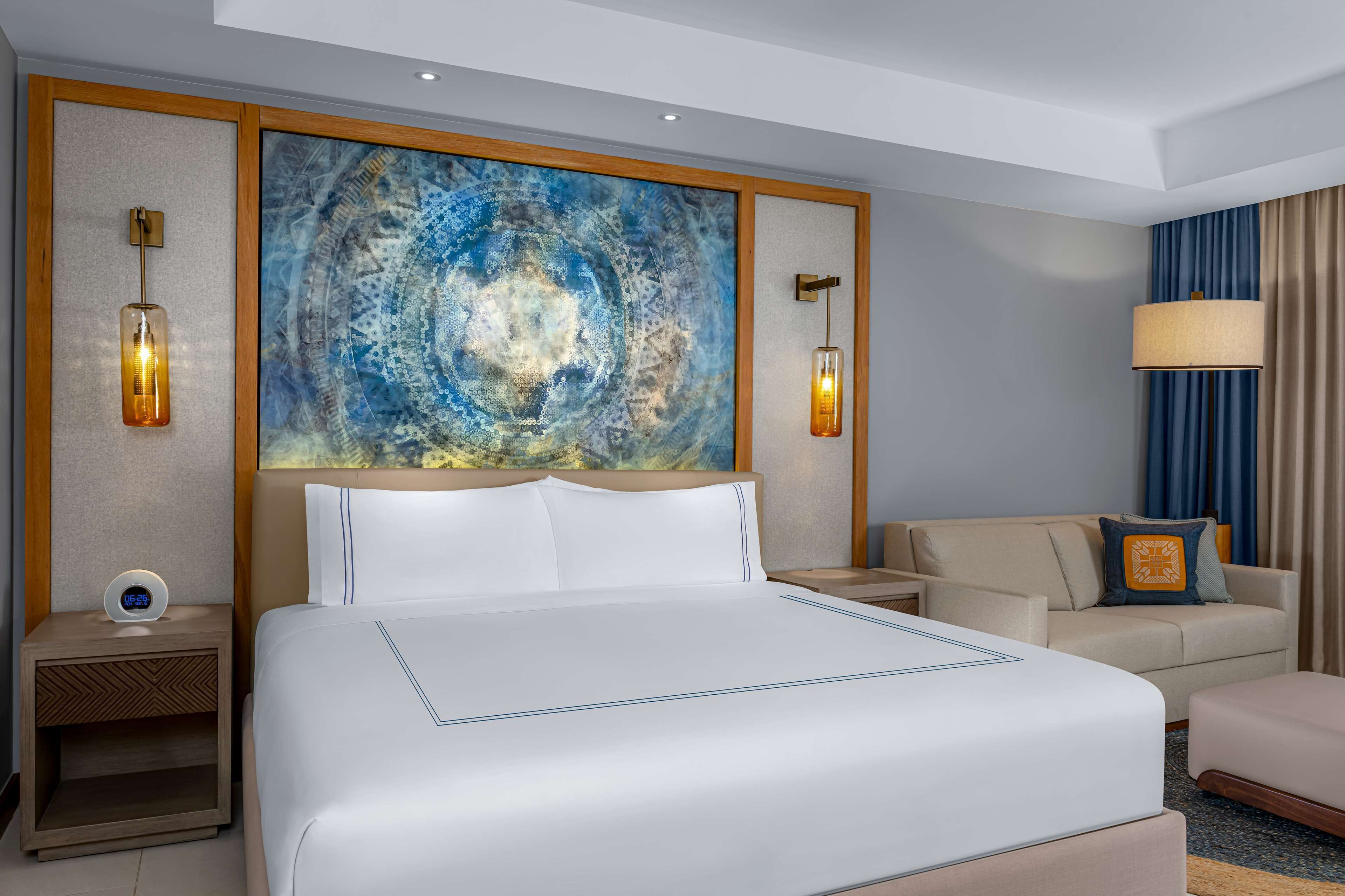 埃及棉床單、高級寢具、客房內保險箱、獨特裝潢