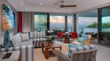 Suíte premier, 1 cama King, piscina particular, de frente para o oceano | Área de estar | TV LCD