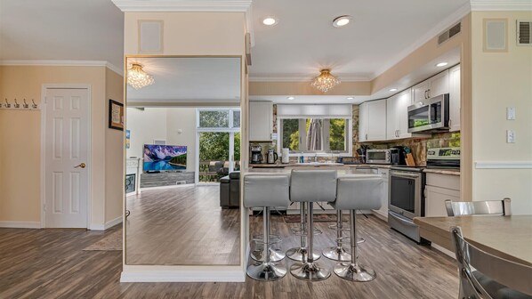 Fridge, microwave, oven, dishwasher