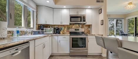 Fridge, microwave, oven, dishwasher