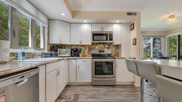 Fridge, microwave, oven, dishwasher