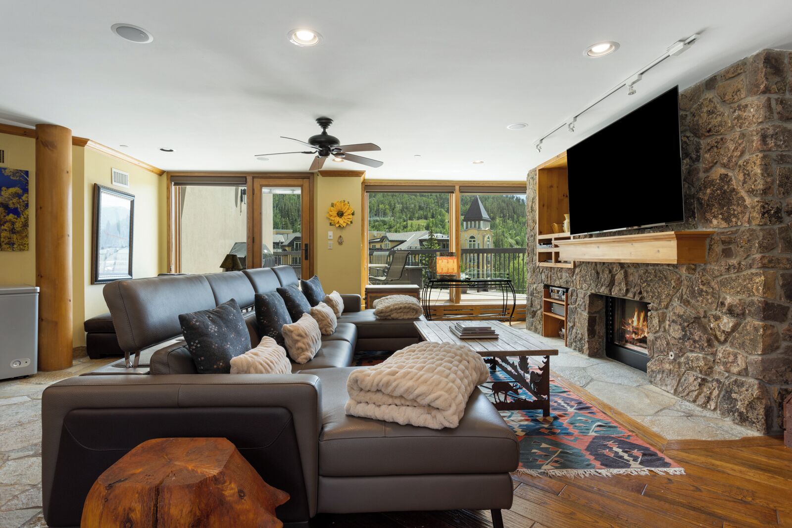 Smart TV, fireplace, DVD player, stereo