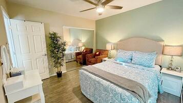 1 bedroom, desk, iron/ironing board, travel crib