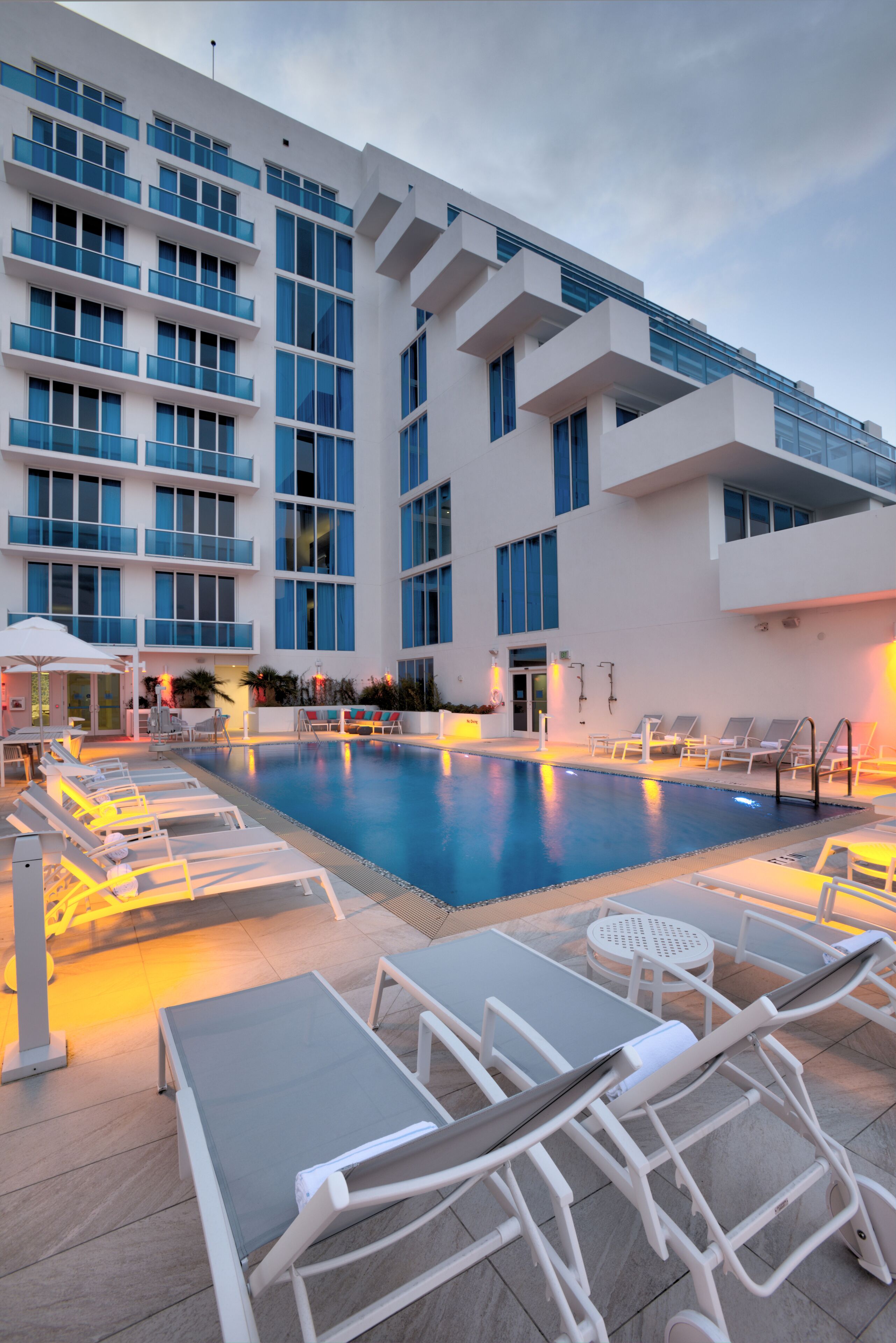 Outdoor pool, pool umbrellas, pool loungers