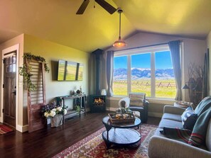 Smart TV, fireplace, stereo