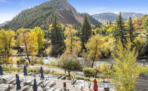 Outdoor dining - Charlie Rentz: Remodeled, Sleeps 12, Huge Wraparound Deck, Gondola, Views + Resort Amenities (Avon)