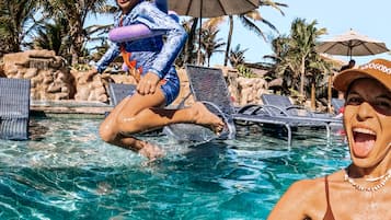 Outdoor pool, open 8:00 AM to 8:00 PM, pool umbrellas, sun loungers