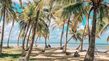 On the beach, white sand