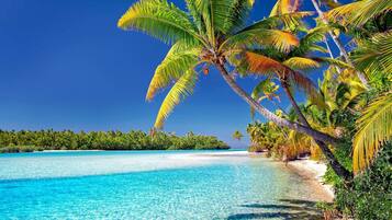 En la playa y playa de arena blanca