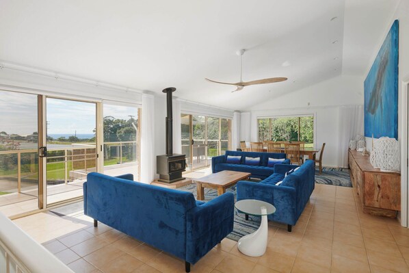 Télévision, cheminée, lecteur de DVD, chaîne hi-fi