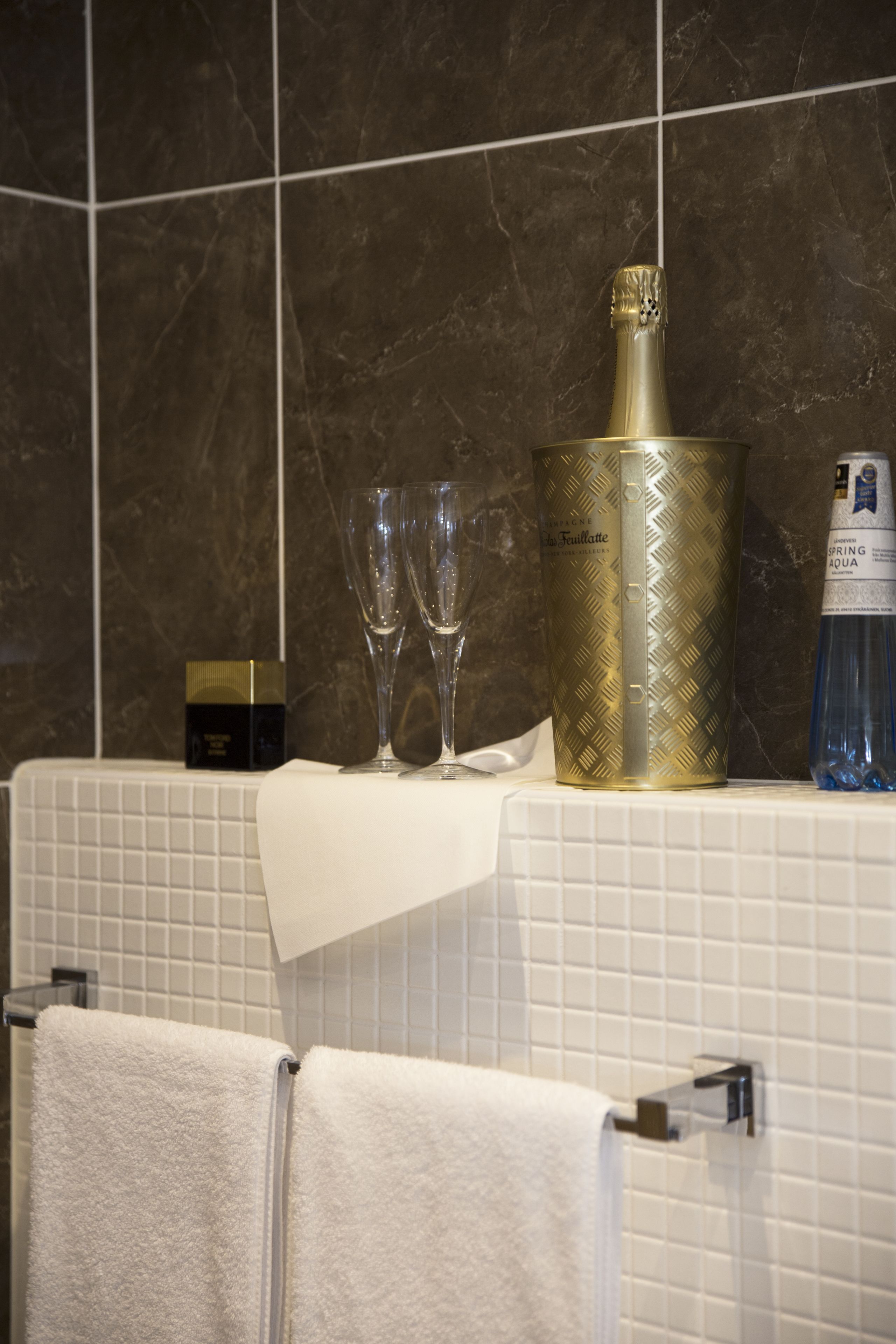 separate bathtub and shower, hair dryer, towels, soap