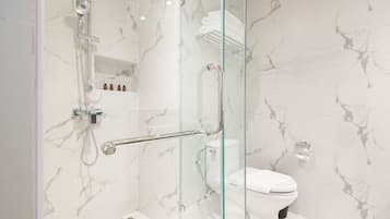 Shower, free toiletries, towels