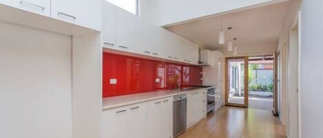 Fridge, microwave, oven, dishwasher