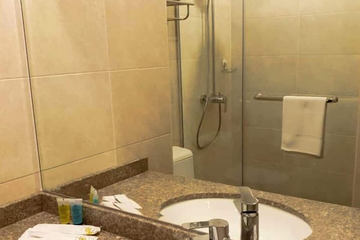 shower, rainfall showerhead, free toiletries, hair dryer