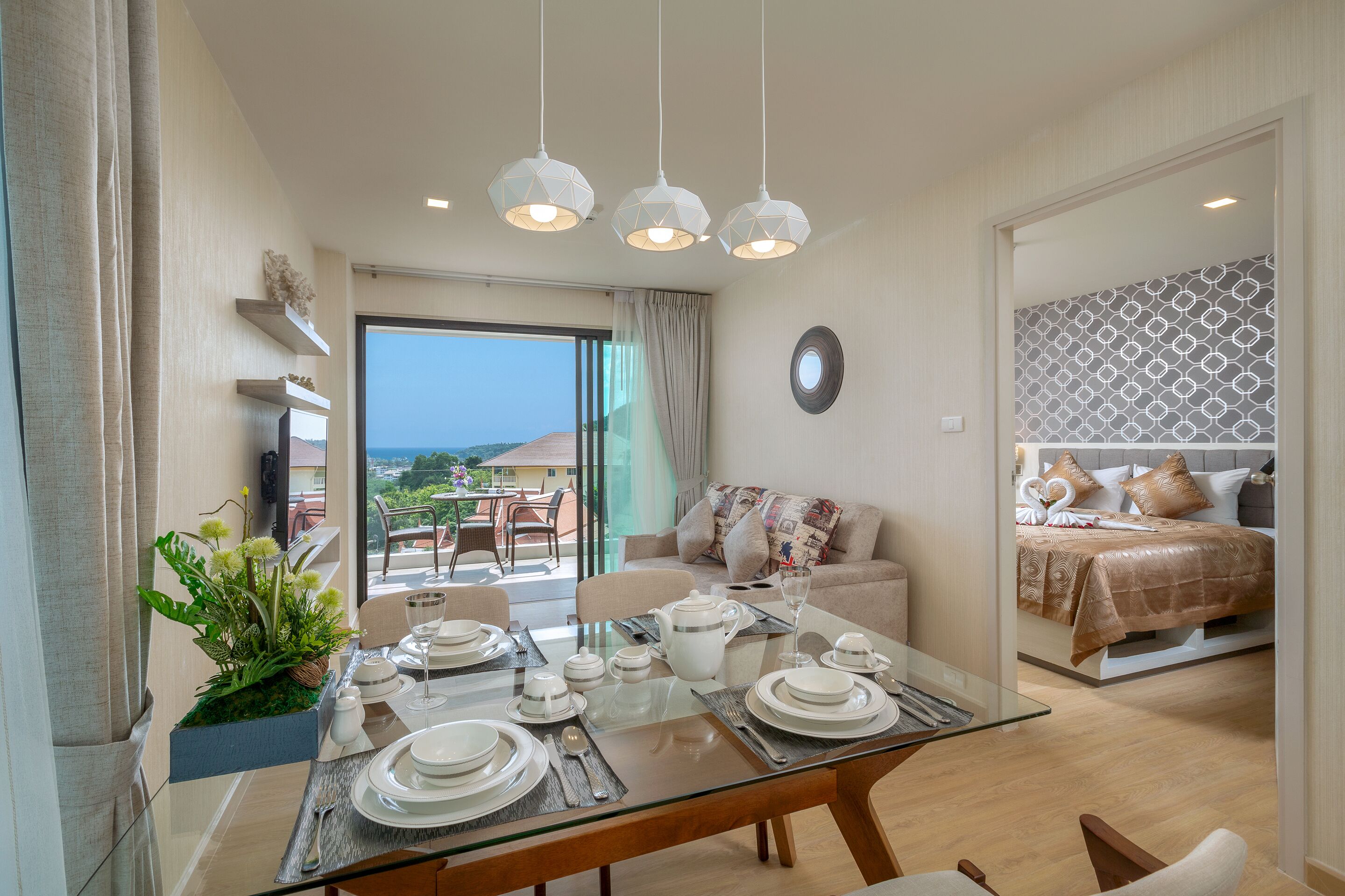 Chambre Signature, 2 chambres, vue partielle sur la mer | Coin séjour