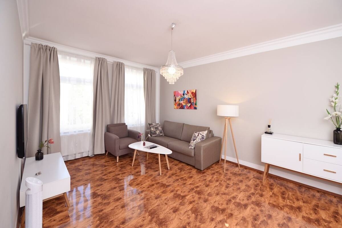 Superior Apartment, Sauna | Living area | 44-inch Smart TV with cable channels, TV