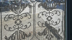 A view through a window with a decorative mesh screen, featuring a parking lot and buildings in the background. - Casa Maltese ri Scicli (Scicli)
